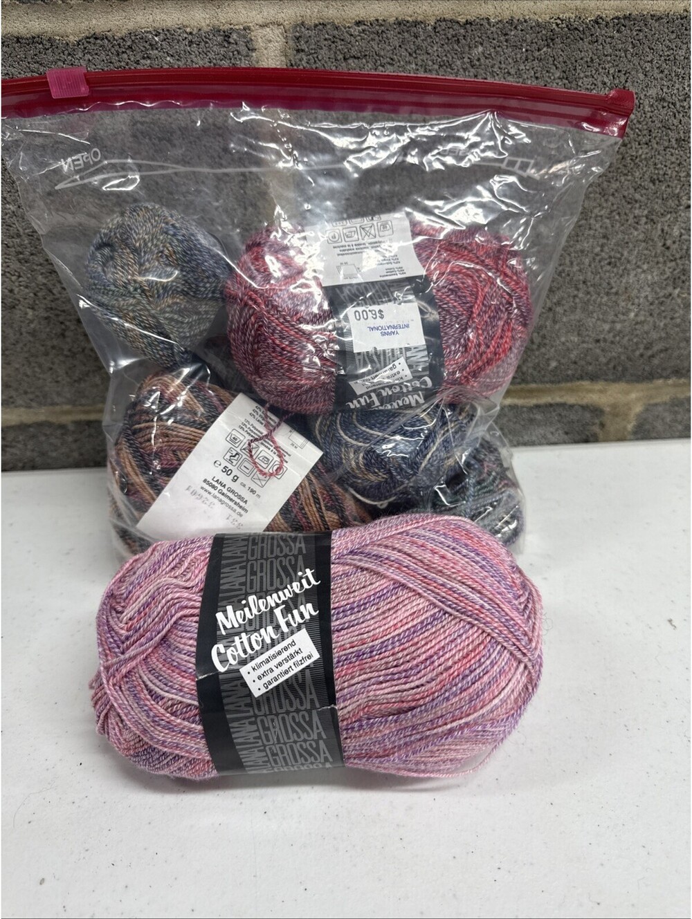Lana Grossa Meilenweit Cotton Fun Wool/Cotton/Polyamid Yarn Mixed Color 7 Skeins